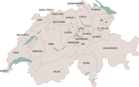 Landkarte der Schweiz: Bitte wählen Sie Ihre Region